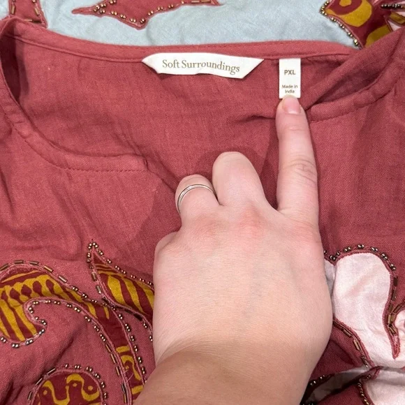 Soft Surroundings Tierra Gauze Beaded Floral Print Caftan Dress XL Petite Resort - Picture 3 of 10